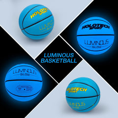 Blue Basketball Glow in The Dark, Cool Glowing Indoor Outdoor Luminous Leather Basketball Size 5, Size 6, Size 7 for Youth, Women, Men (with Pump)