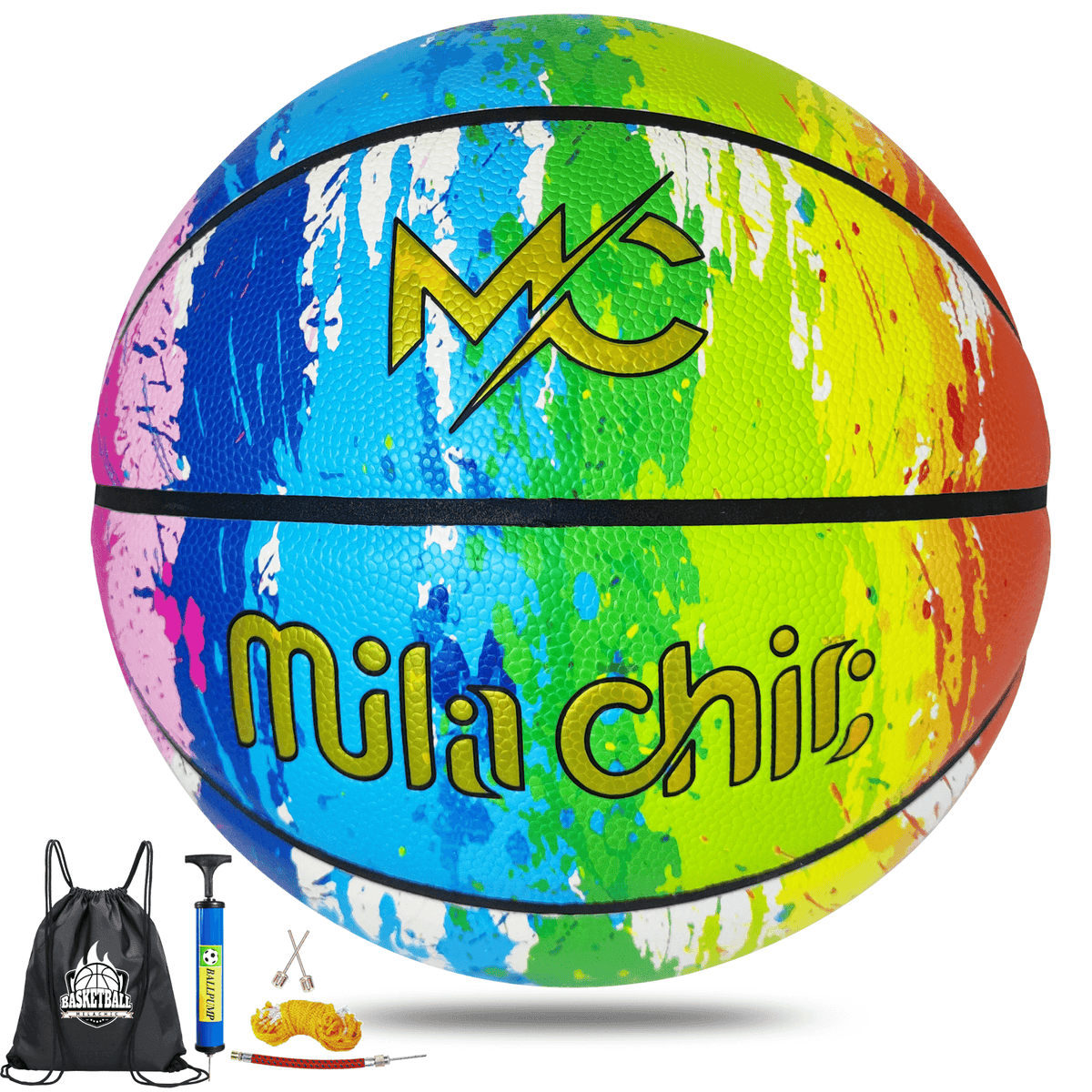 Rainbow Indoor Basketball - Street Basketball in Multi Color Designed for Men, Women - Official Size 7 (29.5”) with Pump and Bag