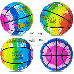 Rainbow Indoor Basketball - Street Basketball in Multi Color Designed for Men, Women - Official Size 7 (29.5”) with Pump and Bag