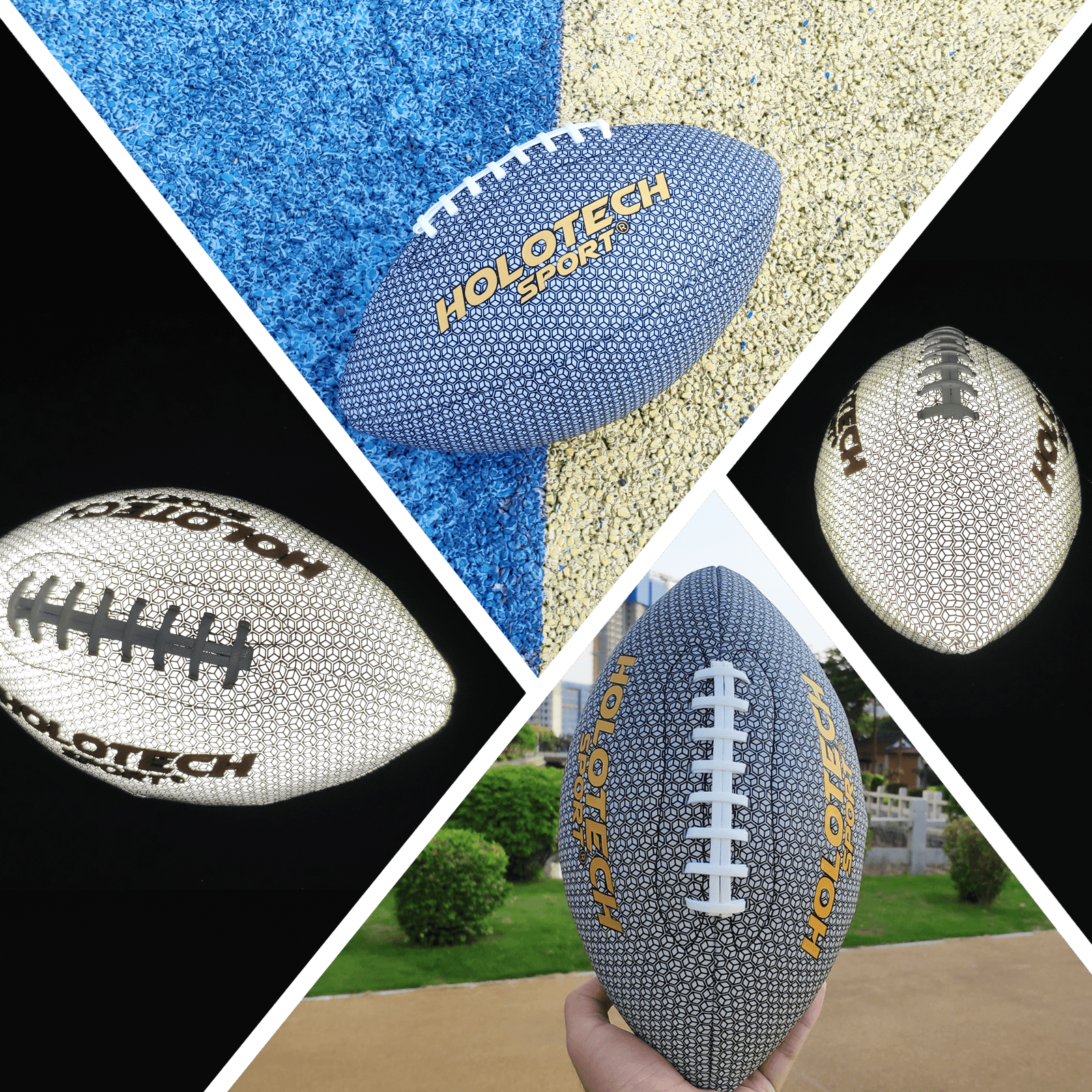 Football - Holographic Reflective Glowing Football Size 9, Hologram American Football for Youth and Adults, Durable Composite Leather Football with Pump