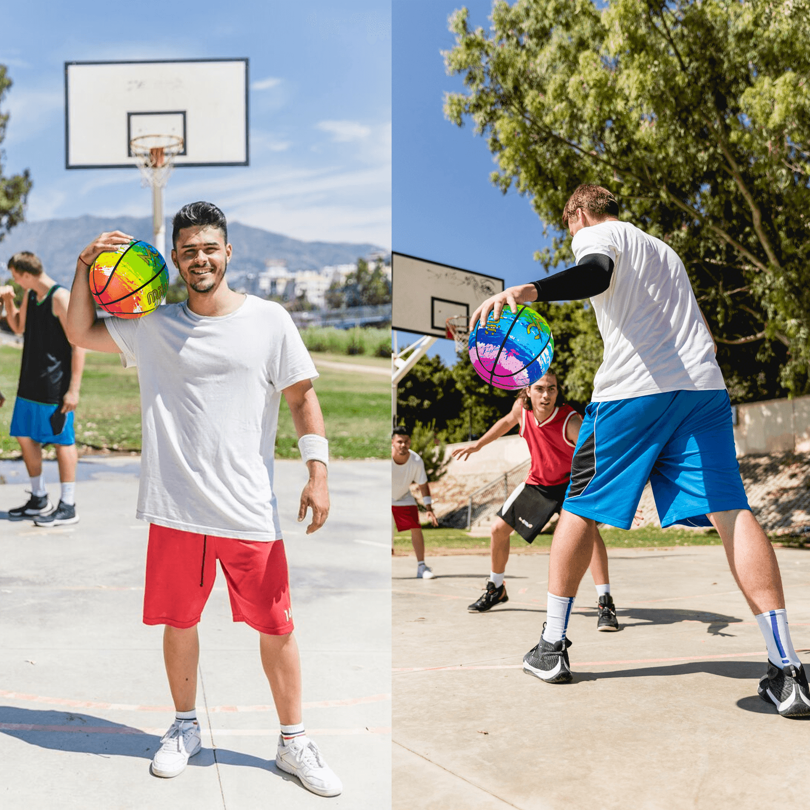 Rainbow Indoor Basketball - Street Basketball in Multi Color Designed for Men, Women - Official Size 7 (29.5”) with Pump and Bag